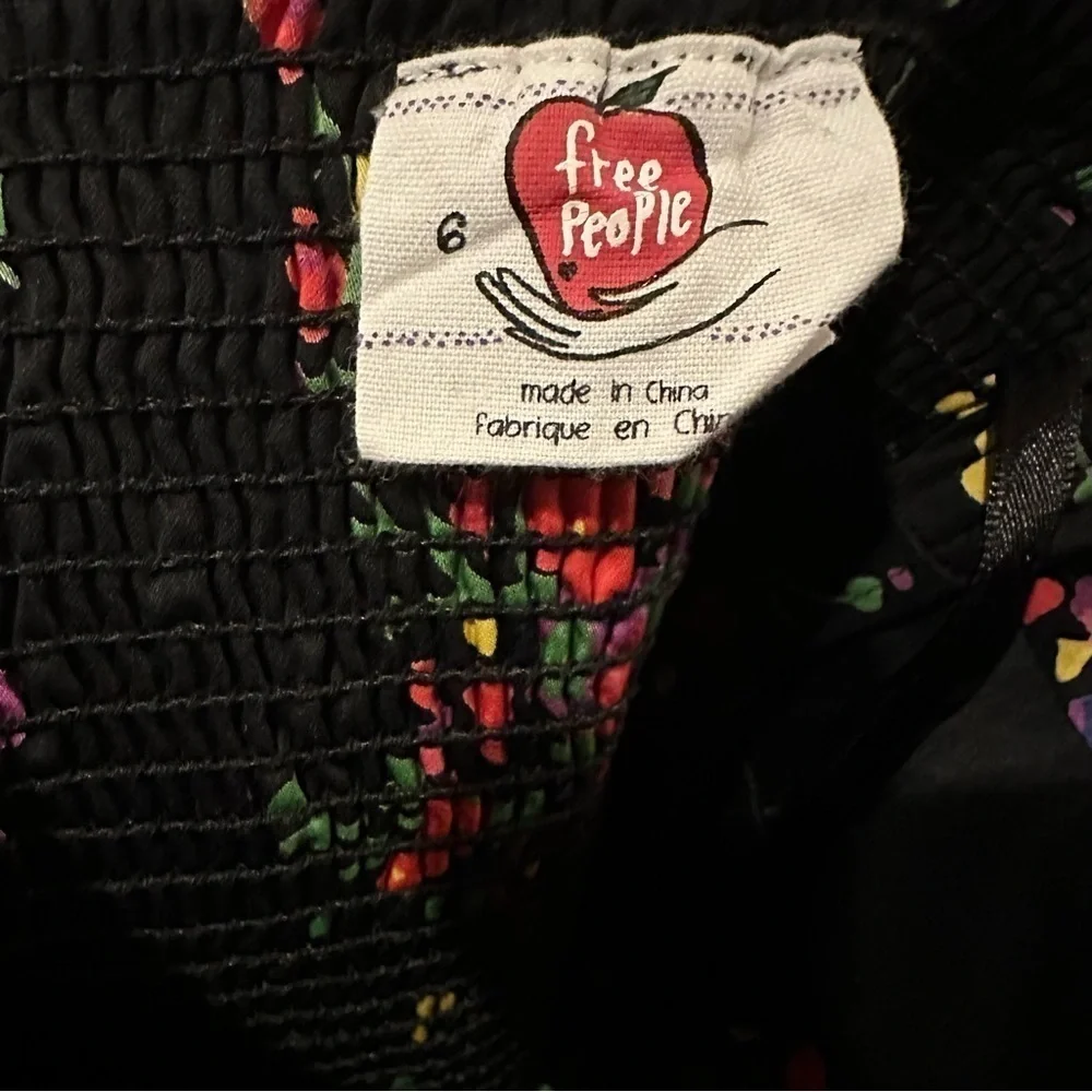 Free People Strapless Mini Dress Poison Apple Summer Floral Black Size 6